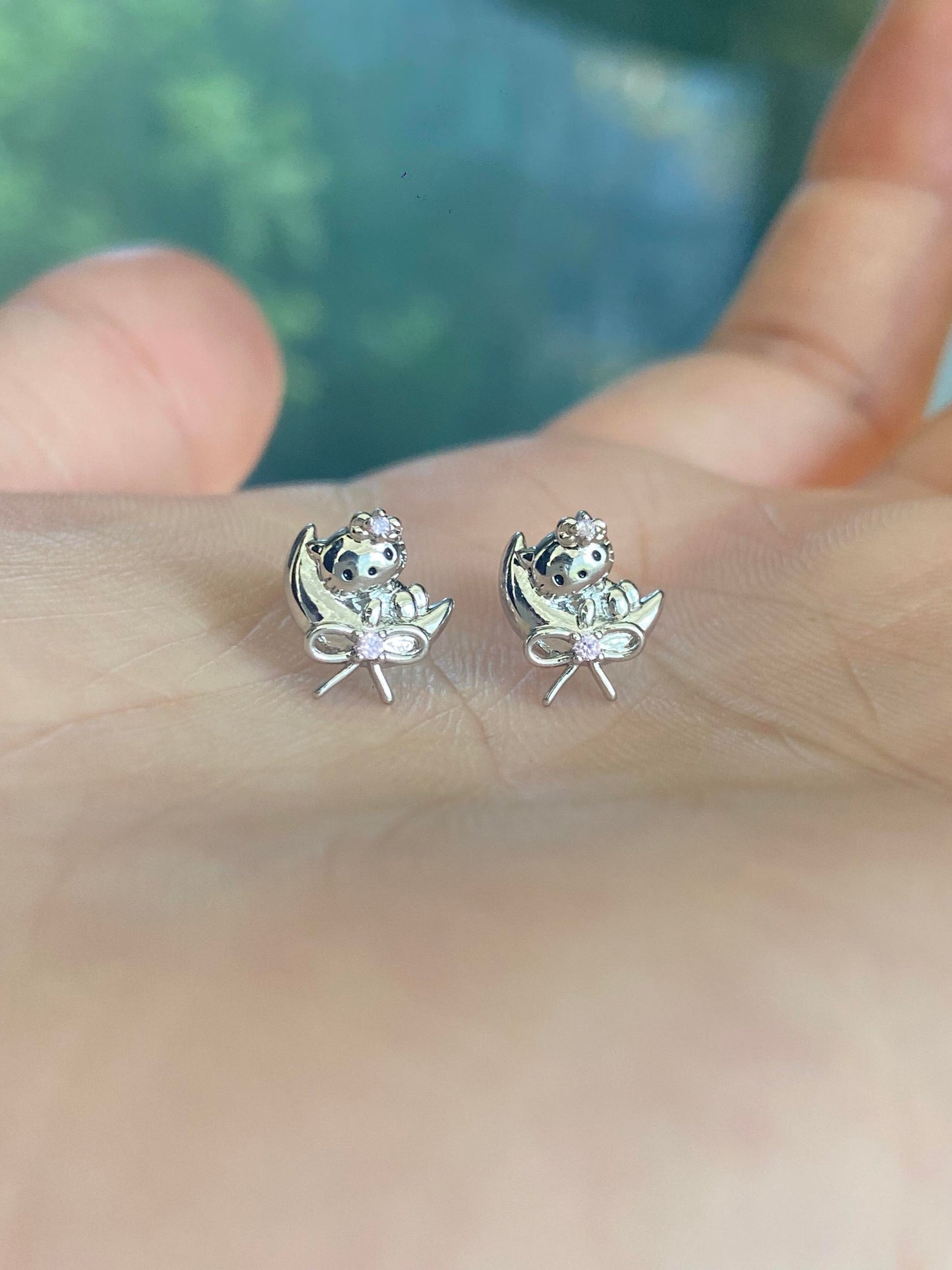 Moon Kitty Helix Earrings