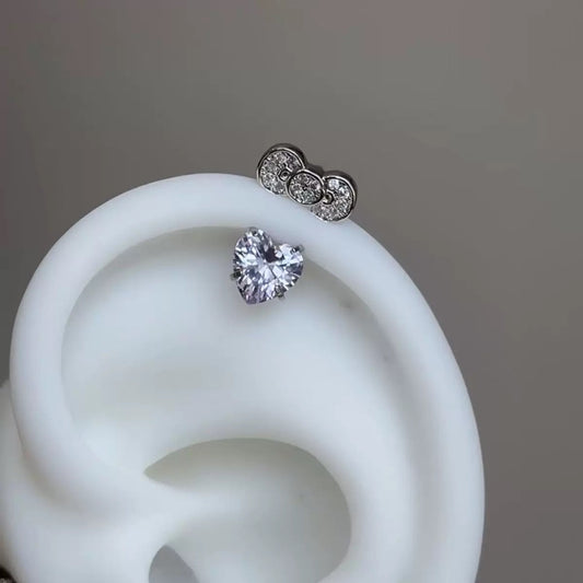 Silver Heart Kitty Helix Earrings