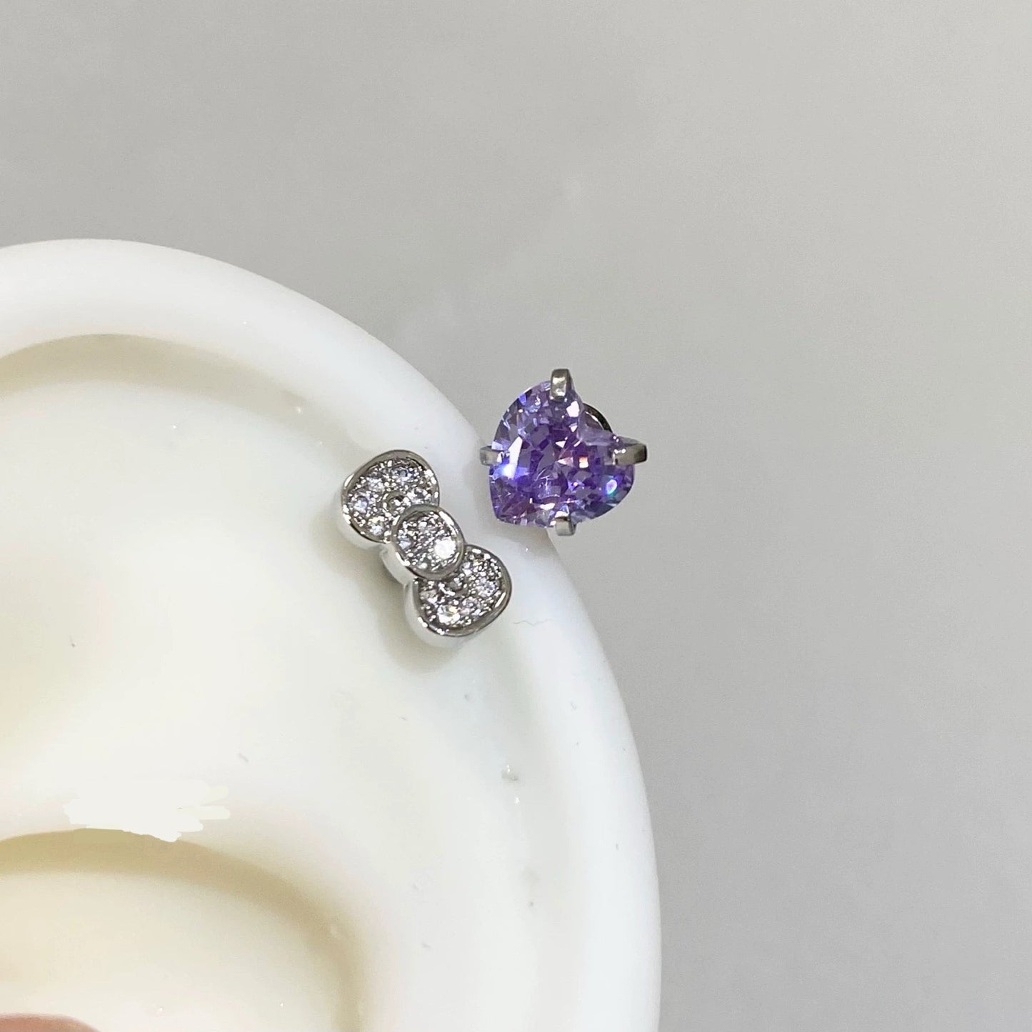 Purple Heart Kitty Helix Earrings