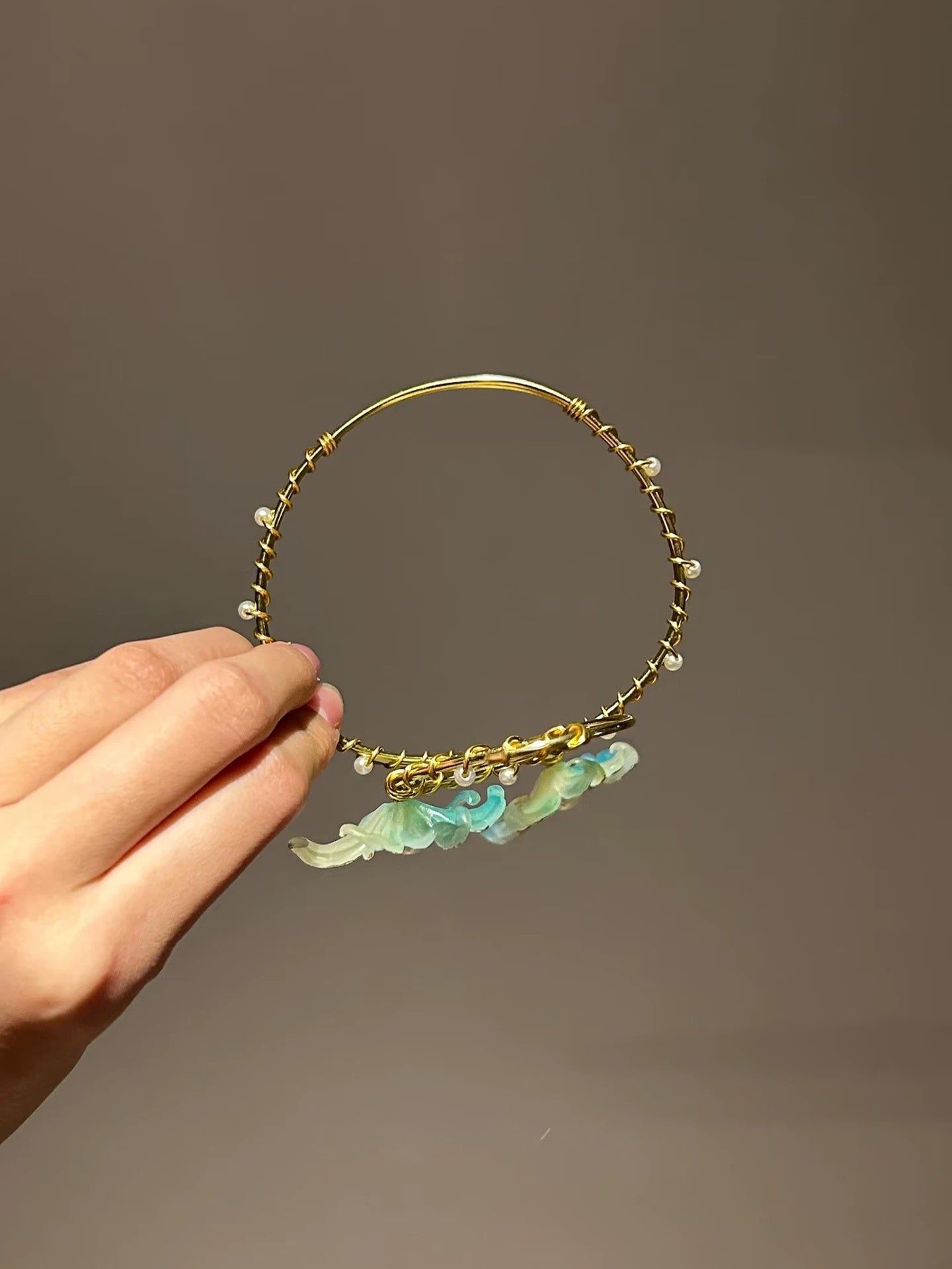 Gold Teal Floral Wings Arm Cuff