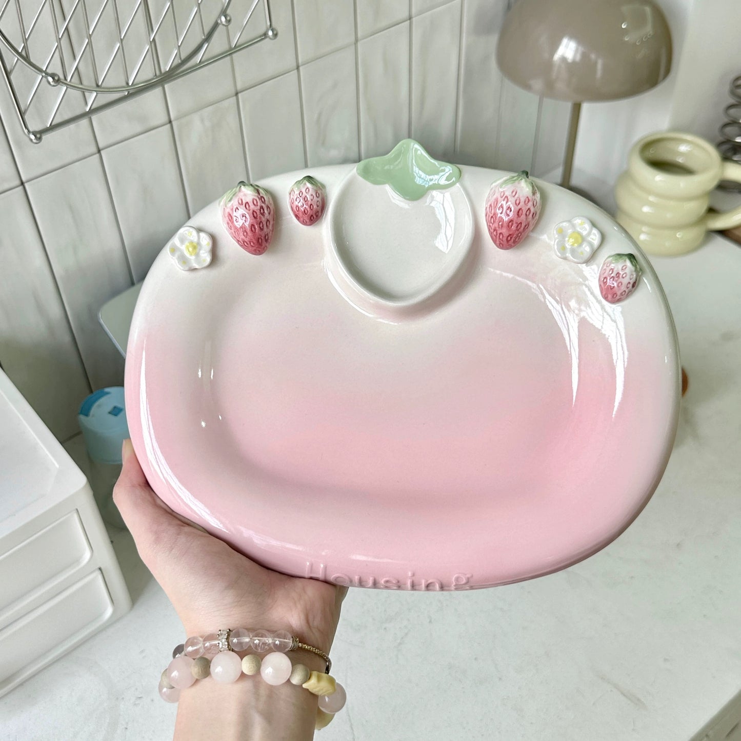 Pink Gradient Strawberry Organizers Jewelry Tray