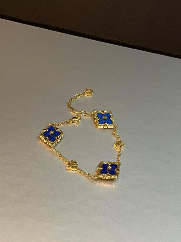 Lapis Floral Link Chain Bracelet