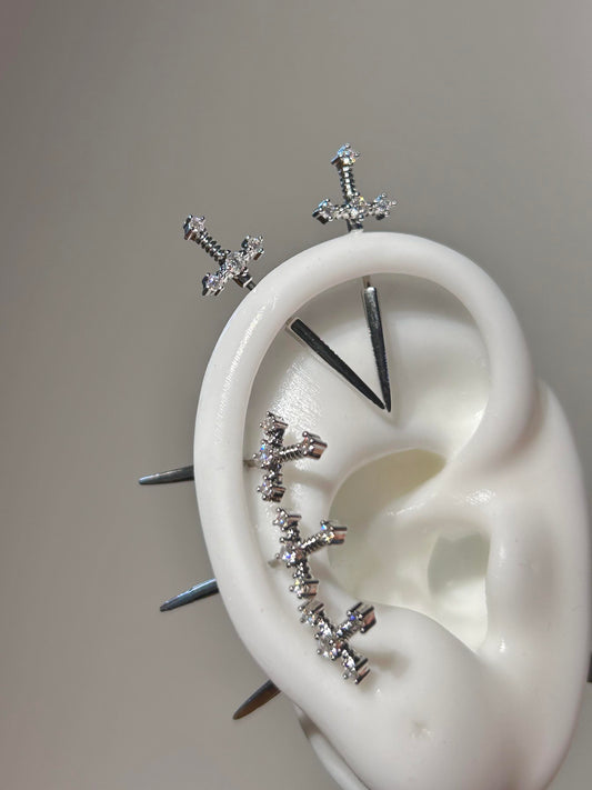 Crystal sword vertical helix earrings