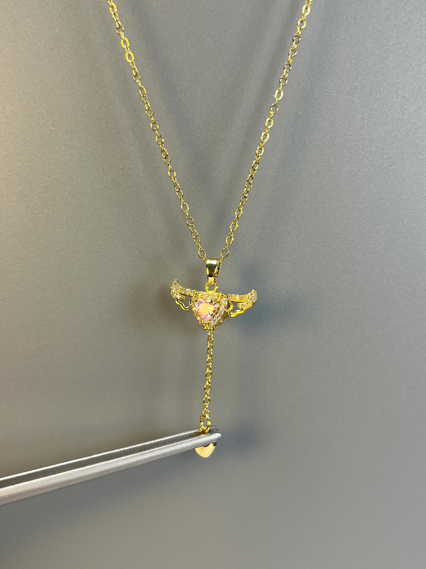 Pink Angel Heart Fidget Necklace