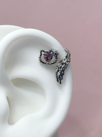 H Kitty Pink Heart Wings Helix Earrings