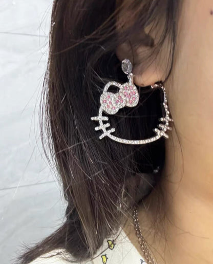 Crystal Kitty Hoop Earrings