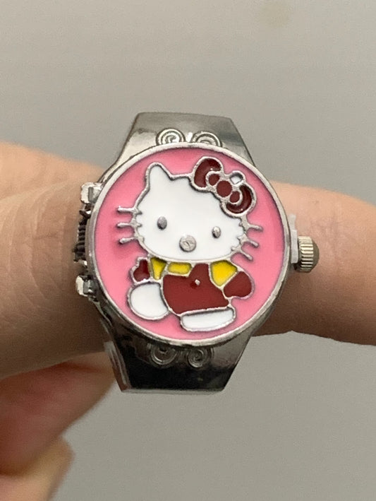 Pink Secret Time Kitty Watch Ring