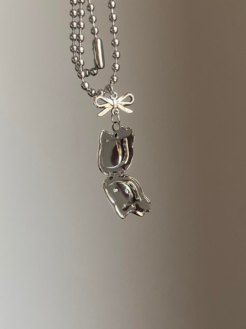 Kitty Bow Charm Locket Necklace