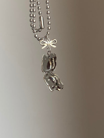 Kitty Bow Charm Locket Necklace