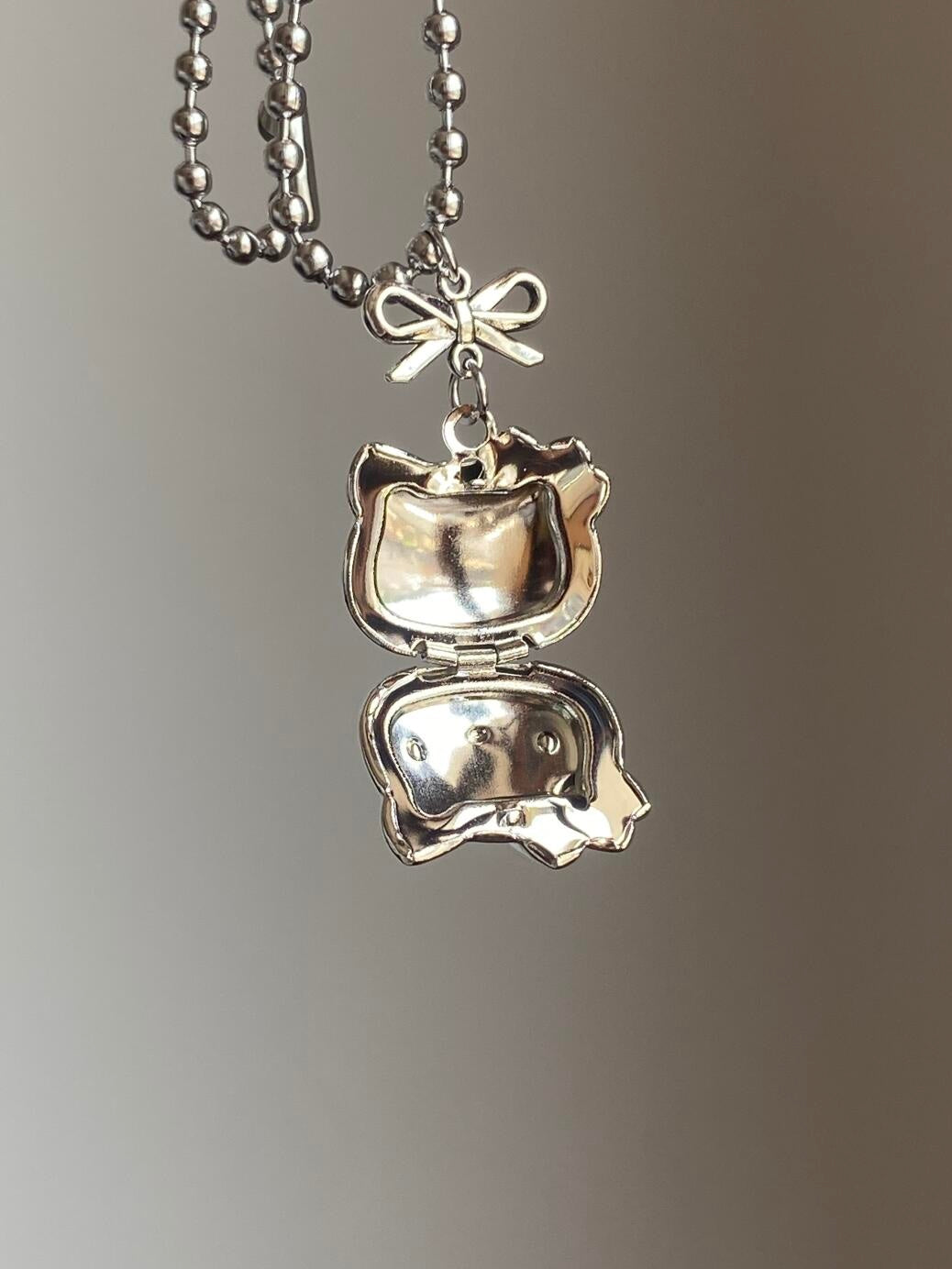 Kitty Bow Charm Locket Necklace