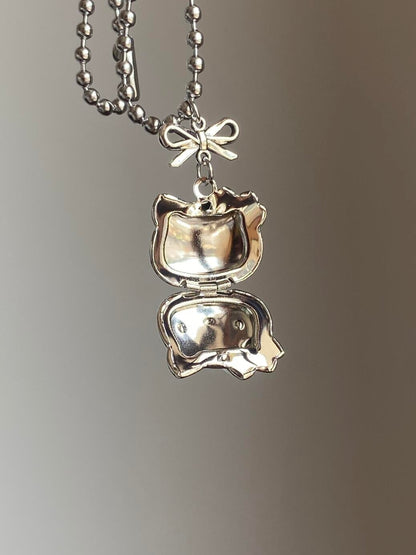 Kitty Bow Charm Locket Necklace