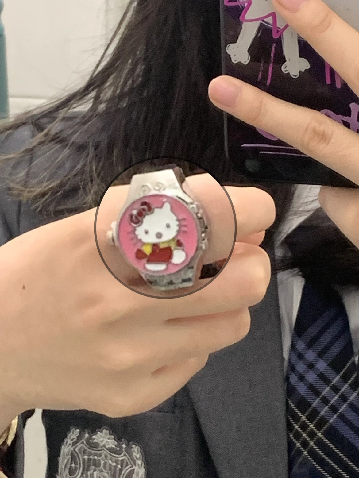 Pink Secret Time Kitty Watch Ring