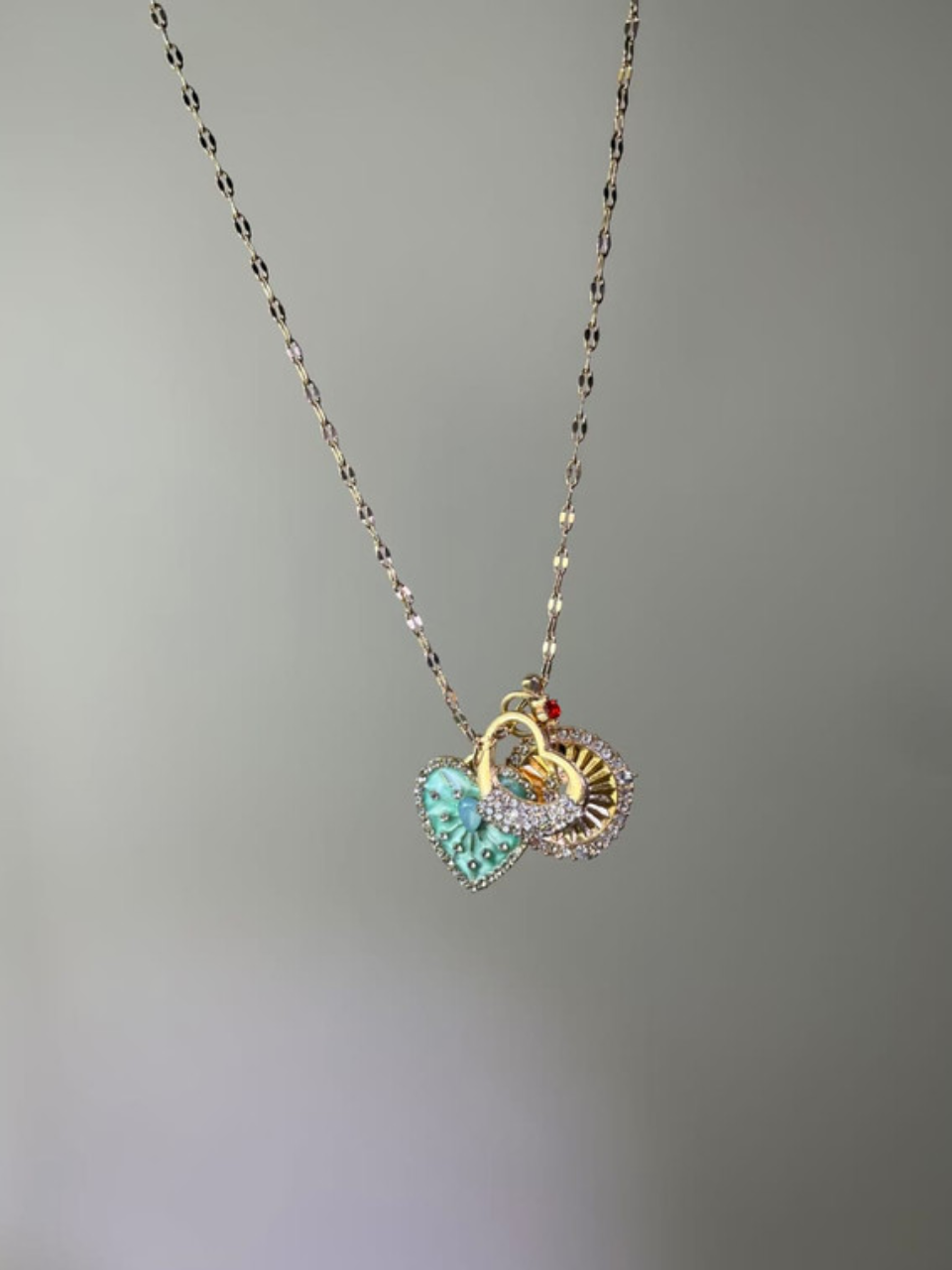 Golden Sunburst and Teal Heart Pendant