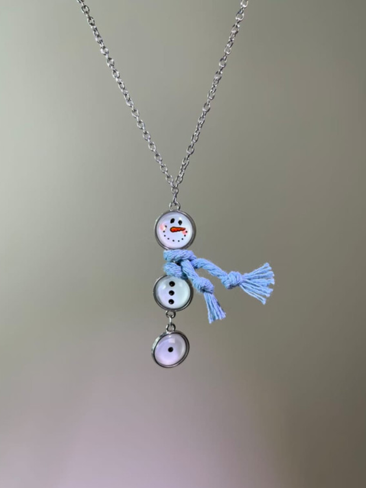 Holiday Button Charm Snowman Necklace