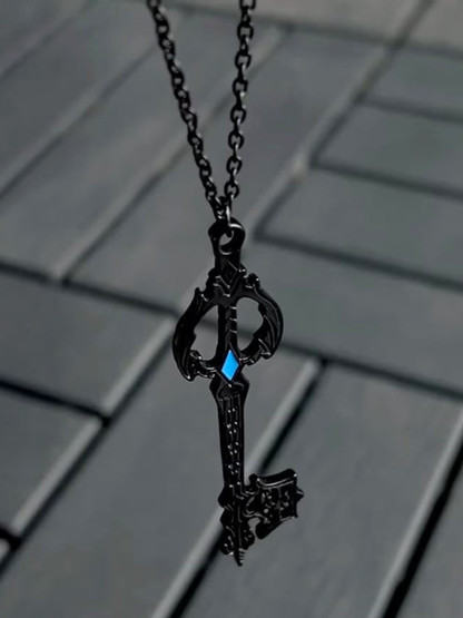 Gothic Black Ornate Key Necklace