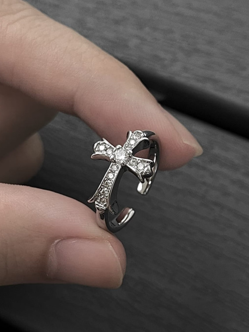 Sparkle Cross Center Open Ring
