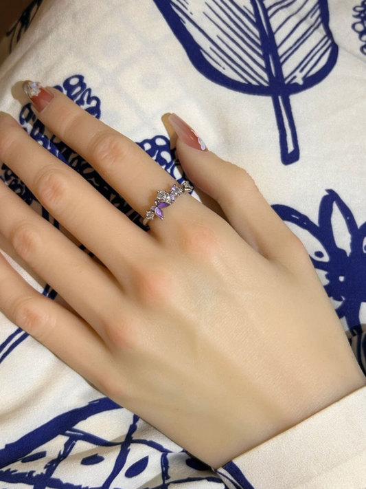 Pink Enamel Butterfly Heart Ring