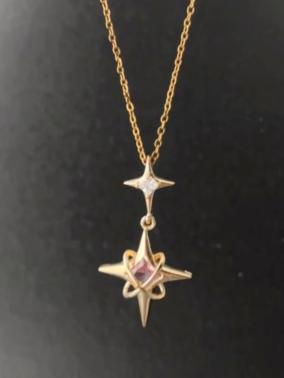 Pink Gemstone Star Drop Necklace