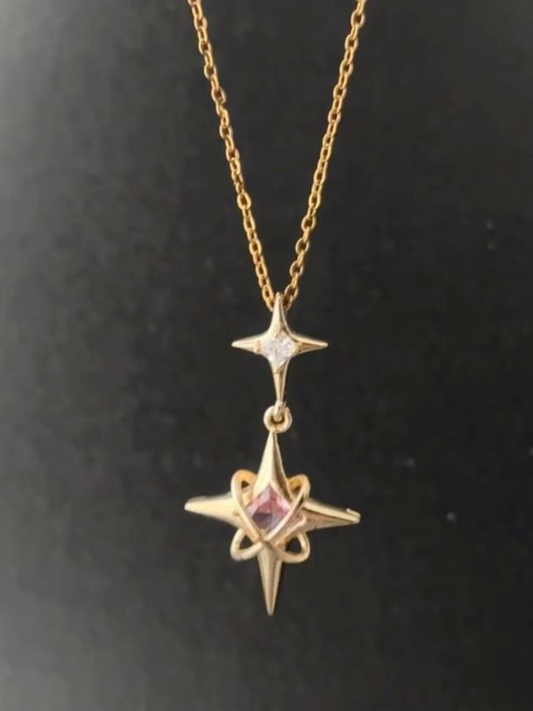 Pink Gemstone Star Drop Necklace