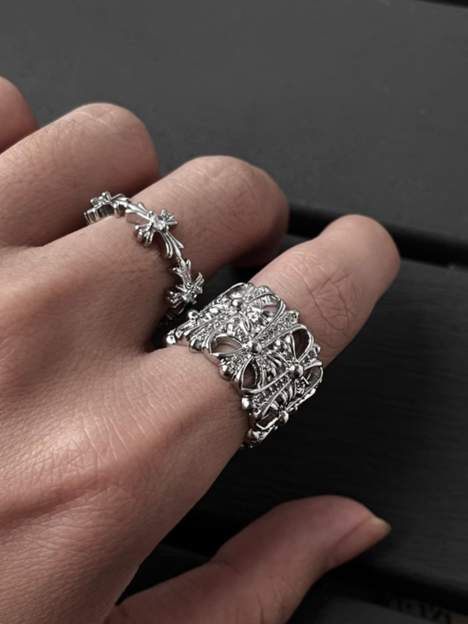 Floral Cross Pave Band Ring