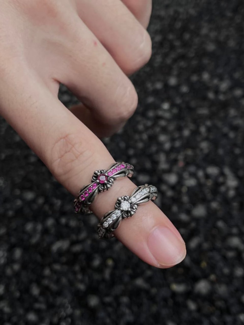 Gothic Gemstone Flower Band Ring