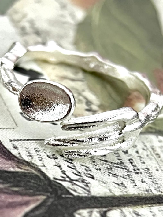 Silver Textured Hands Adjustable Ring