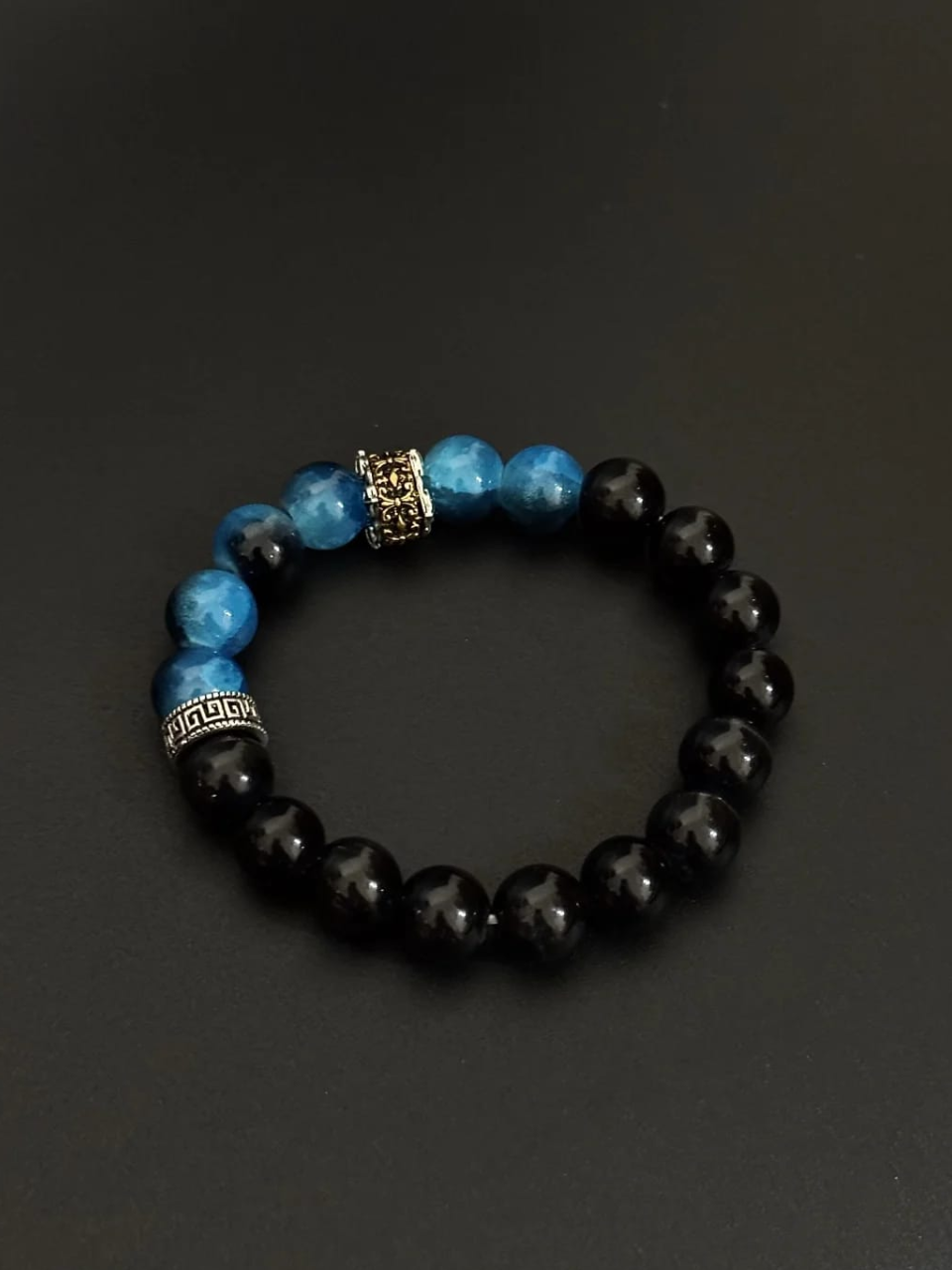 Galaxy Blue and Obsidian Bead Bracelet