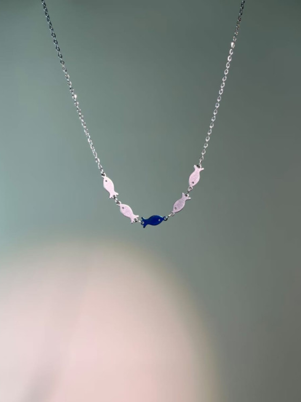 Silver Shoal Blue Fish Necklace