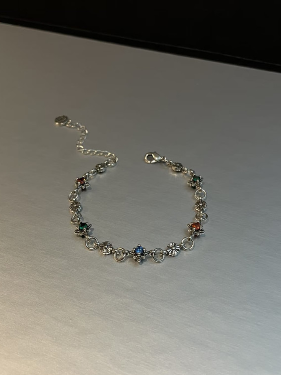 Silver Clover Chain Gemstone Bracelet