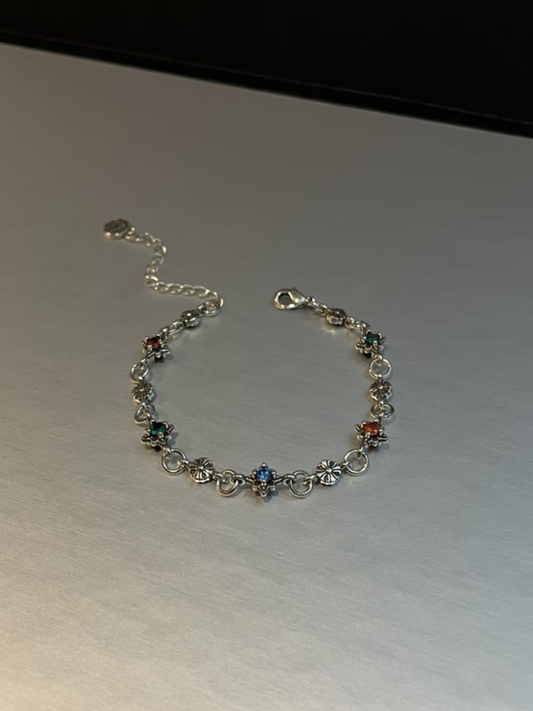 Silver Clover Chain Gemstone Bracelet