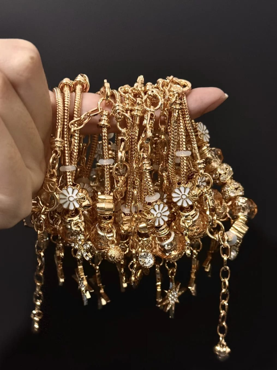 Gold Starburst and Flower Charm Bracelet