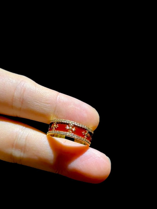 Ruby Red Flower Band Ring