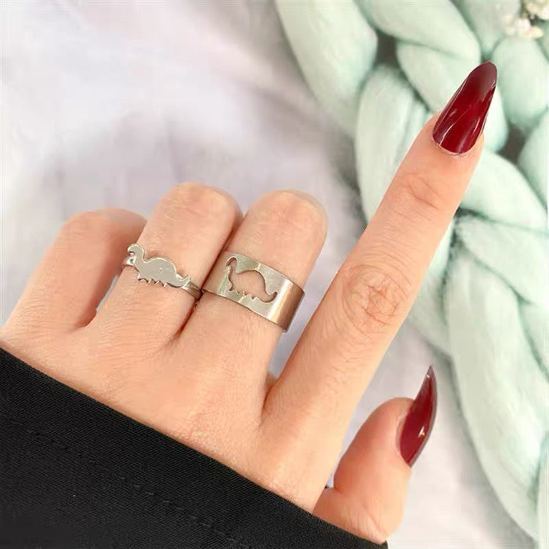 Silver Dinosaur Ring Duo