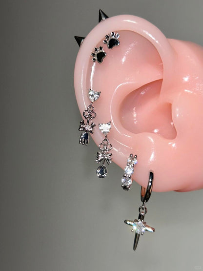 Black Kitten Paws Vertical Helix Earrings