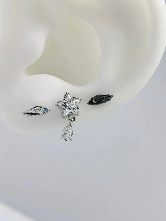 Obsidian Angel Stardrop Triple Lobe Earring Stack