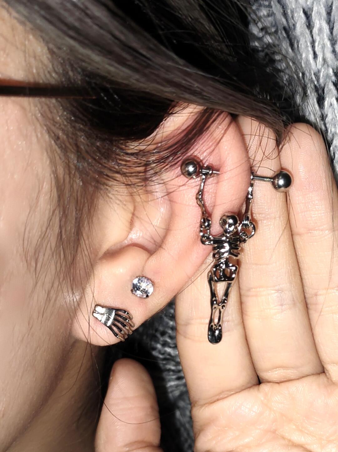 Hanging Skeleton Helix Earrings