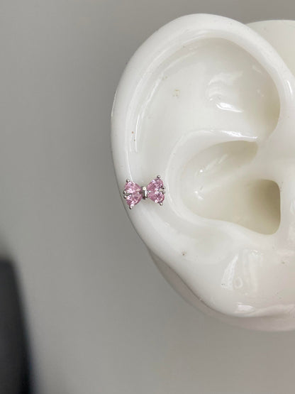 Peony Pink Bow Helix Earrings
