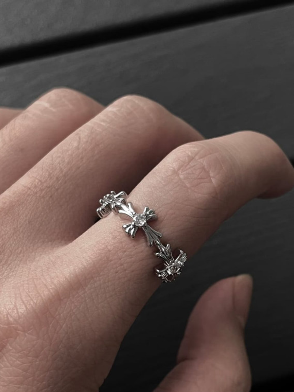 Floral Cross Pave Band Ring