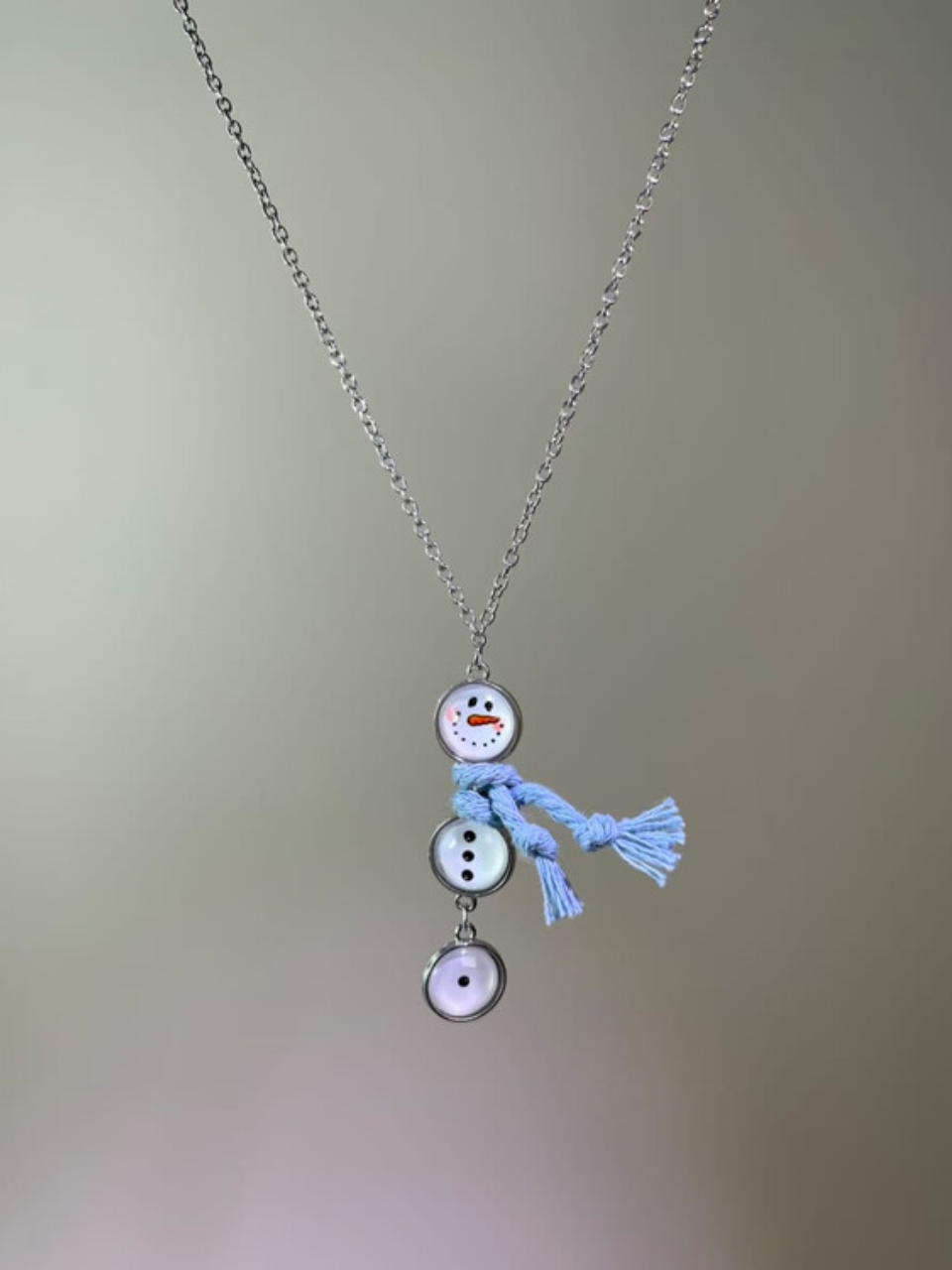 Holiday Button Charm Snowman Necklace
