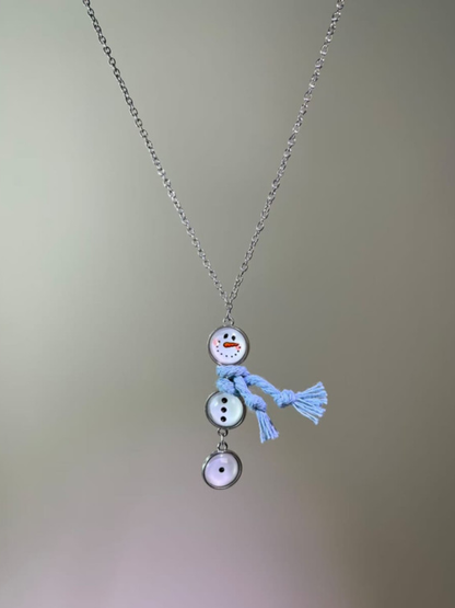 Holiday Button Charm Snowman Necklace