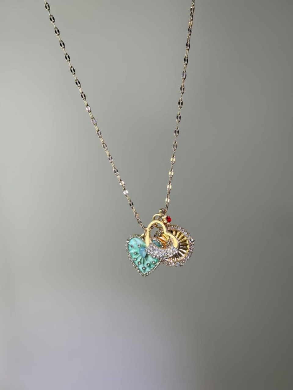 Golden Sunburst and Teal Heart Pendant