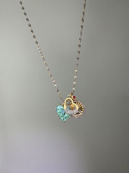 Golden Sunburst and Teal Heart Pendant