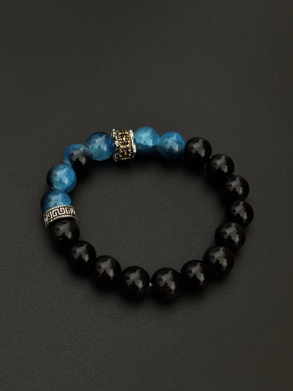 Galaxy Blue and Obsidian Bead Bracelet