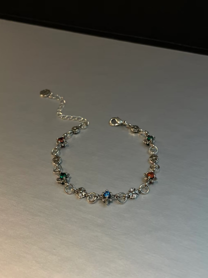 Silver Clover Chain Gemstone Bracelet