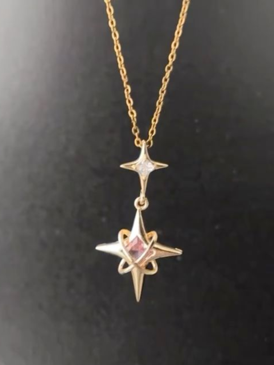 Pink Gemstone Star Drop Necklace