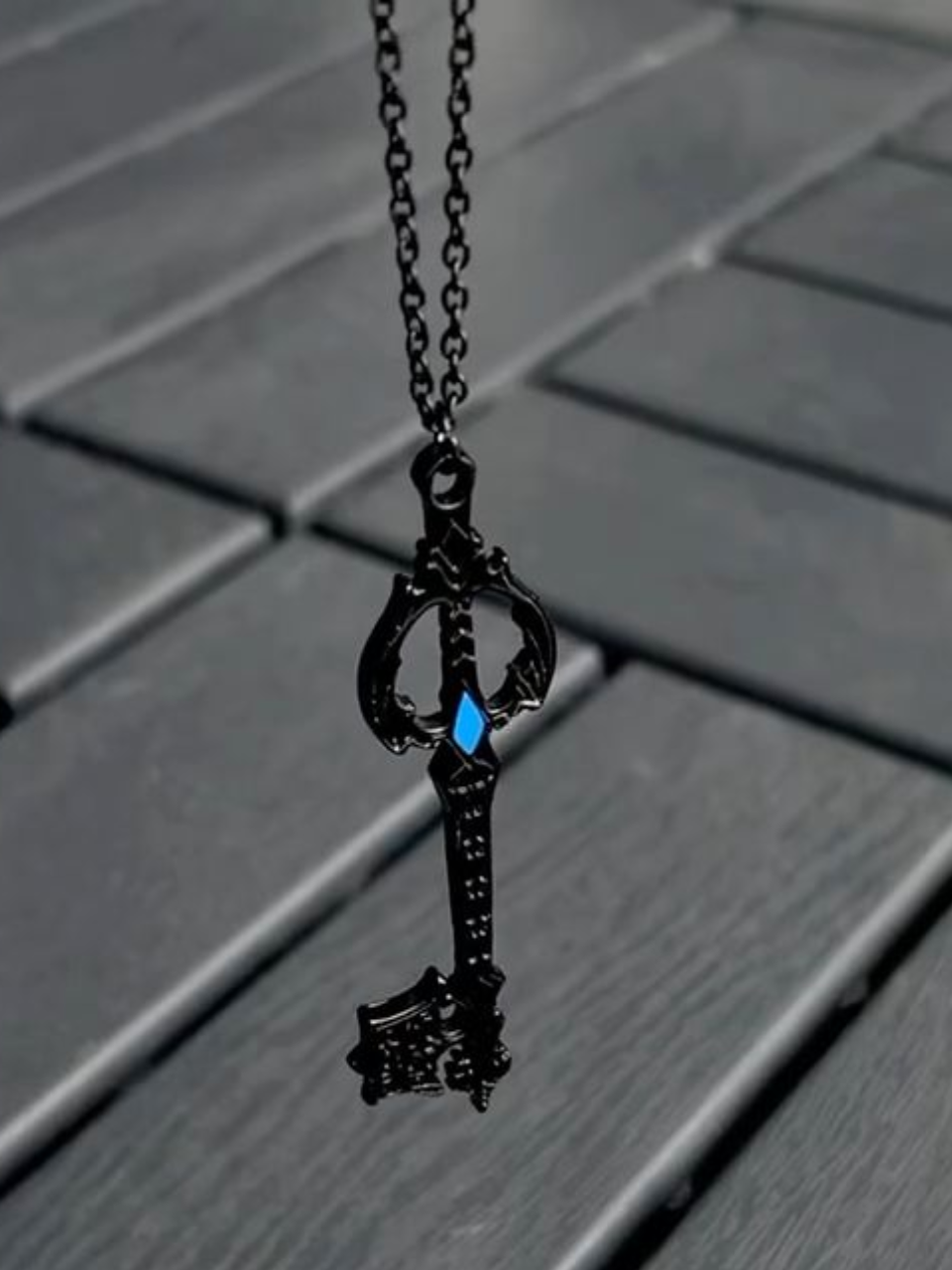 Gothic Black Ornate Key Necklace