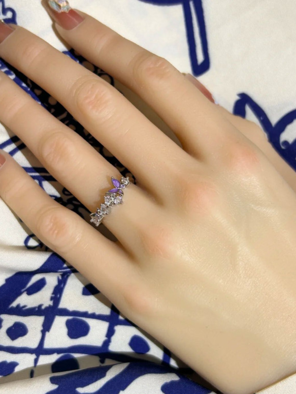 Pink Enamel Butterfly Heart Ring