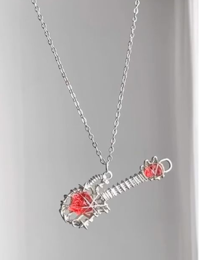 Rock Heart Wire-Wrapped Guitar Necklace