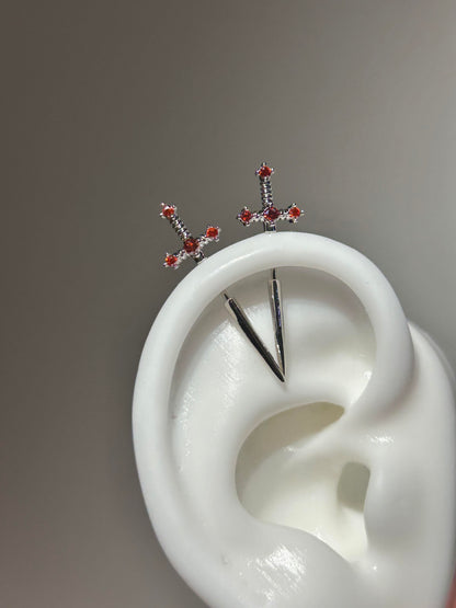Crystal sword vertical helix earrings