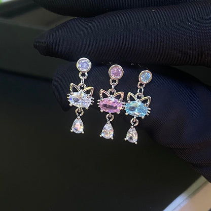 Pink H Kitty Crystal Drop Helix Earrings